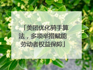 美团优化骑手算法，多项举措赋能劳动者权益保障